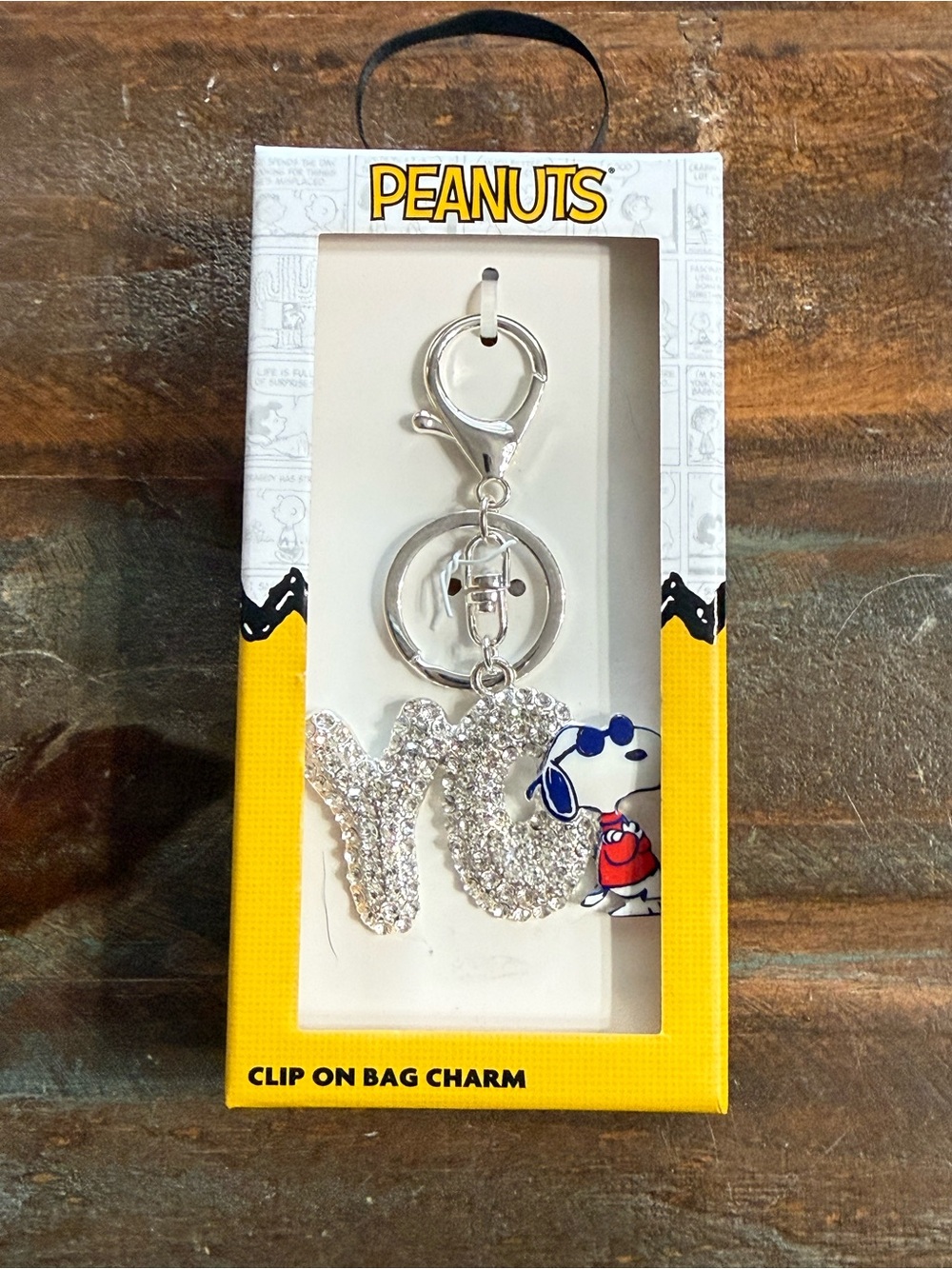LA Rocks x Peanuts Snoopy Joe Cool YO Rhinestone Clip On Bag Charm Keychain NIB
